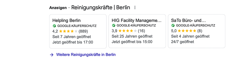 Anrufanzeigen Reinigungsfirma